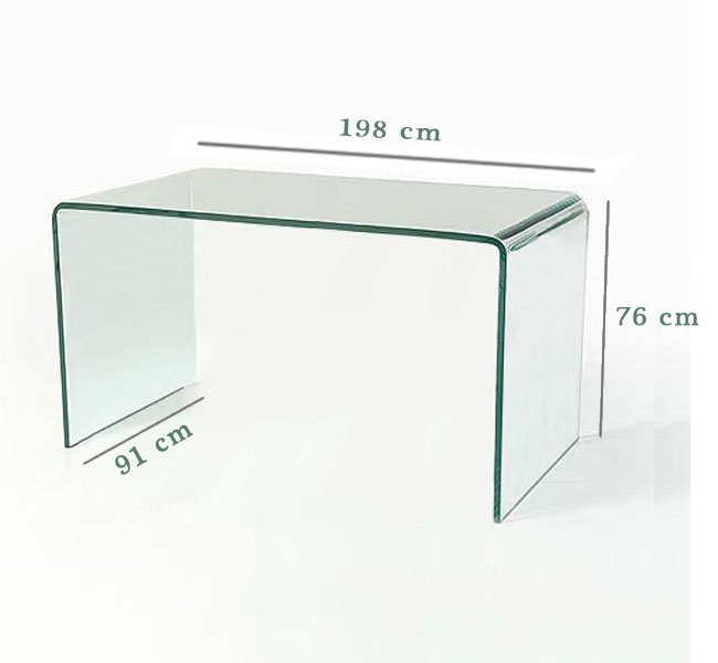 19 mm thick bent L shaped glass desk