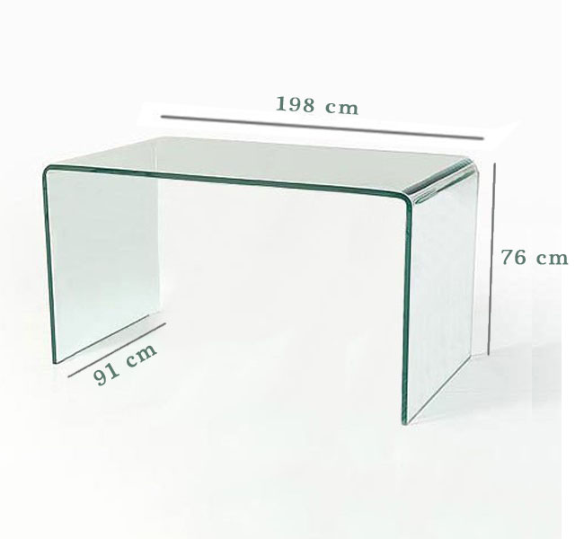 19 mm thick bent L shaped glass desk
