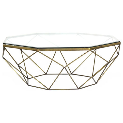 Buy Geometric Coffee Table / Teapoy with octagon shaped glass table top